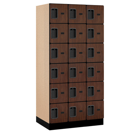 SALSBURY INDUSTRIES Box Locker, 36" W, 21" D, 76" H, (3) Wide, (18) Openings, Mahogany 36361MAH